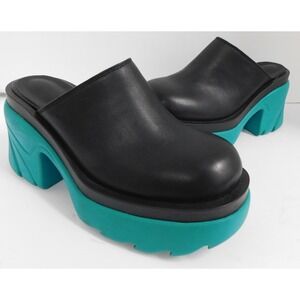 Bottega Veneta Black Teal Flash Platform Mules‎ sz 36 Worn Once